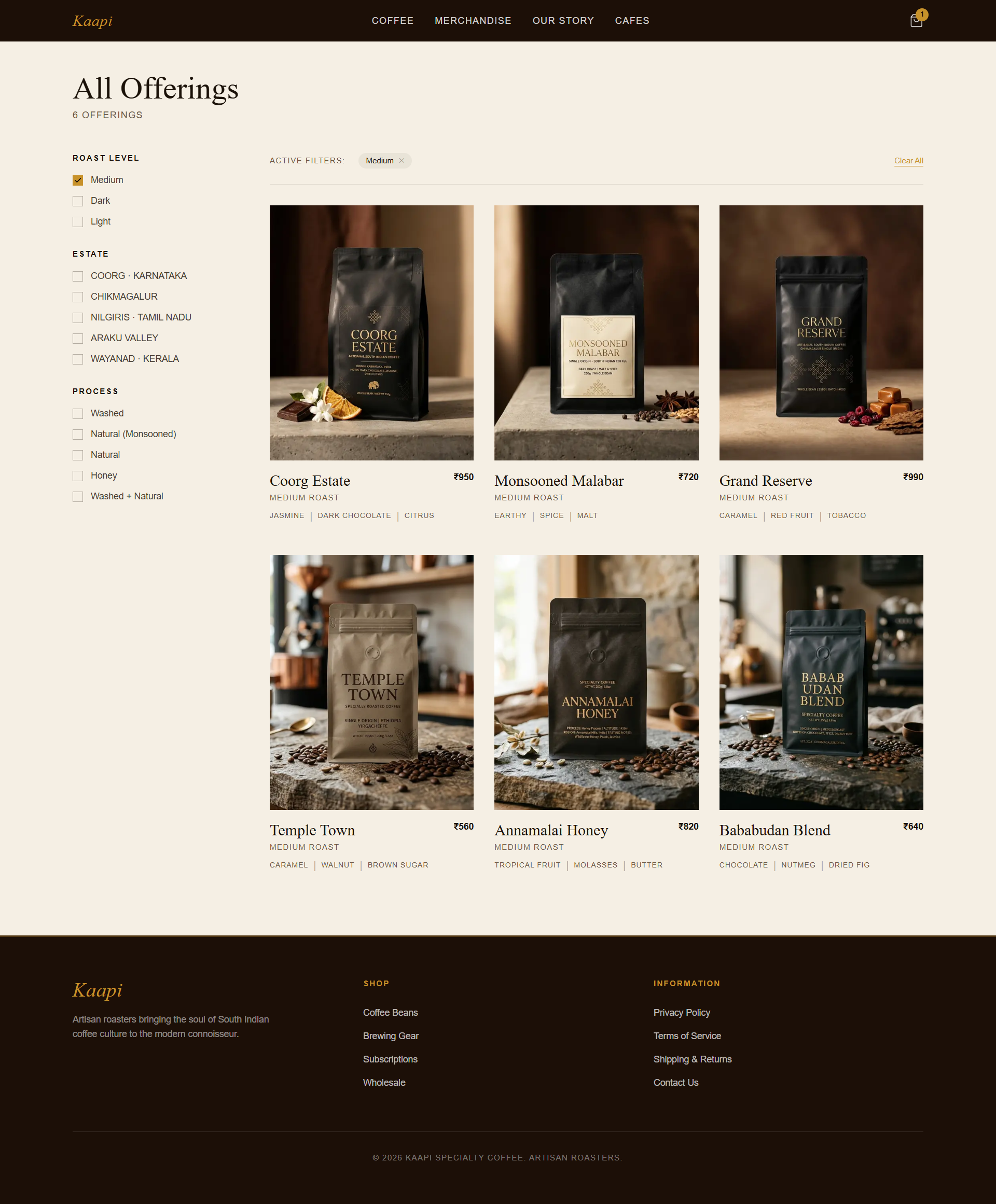Kaapi — South Indian specialty coffee e-commerce storefront
